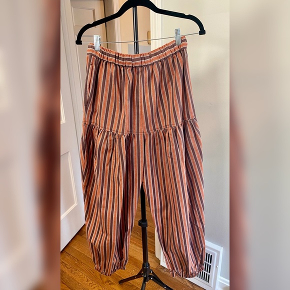NWT Free People Ellie Striped Pull On Barrel Pants | Brown/Rust/Cream - Picture 7 of 10